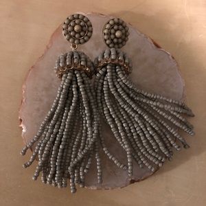 Grey beaded fringe earrings